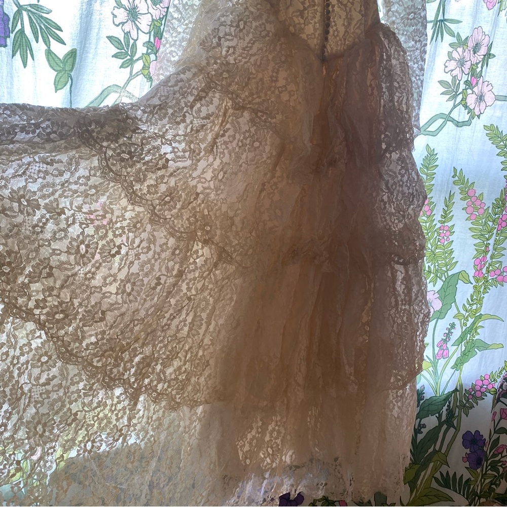 Vintage 40s/50s handmade tulle Fairy Ivory Lace Tiered Layered Wedding Dress XS - Picture 10 of 15